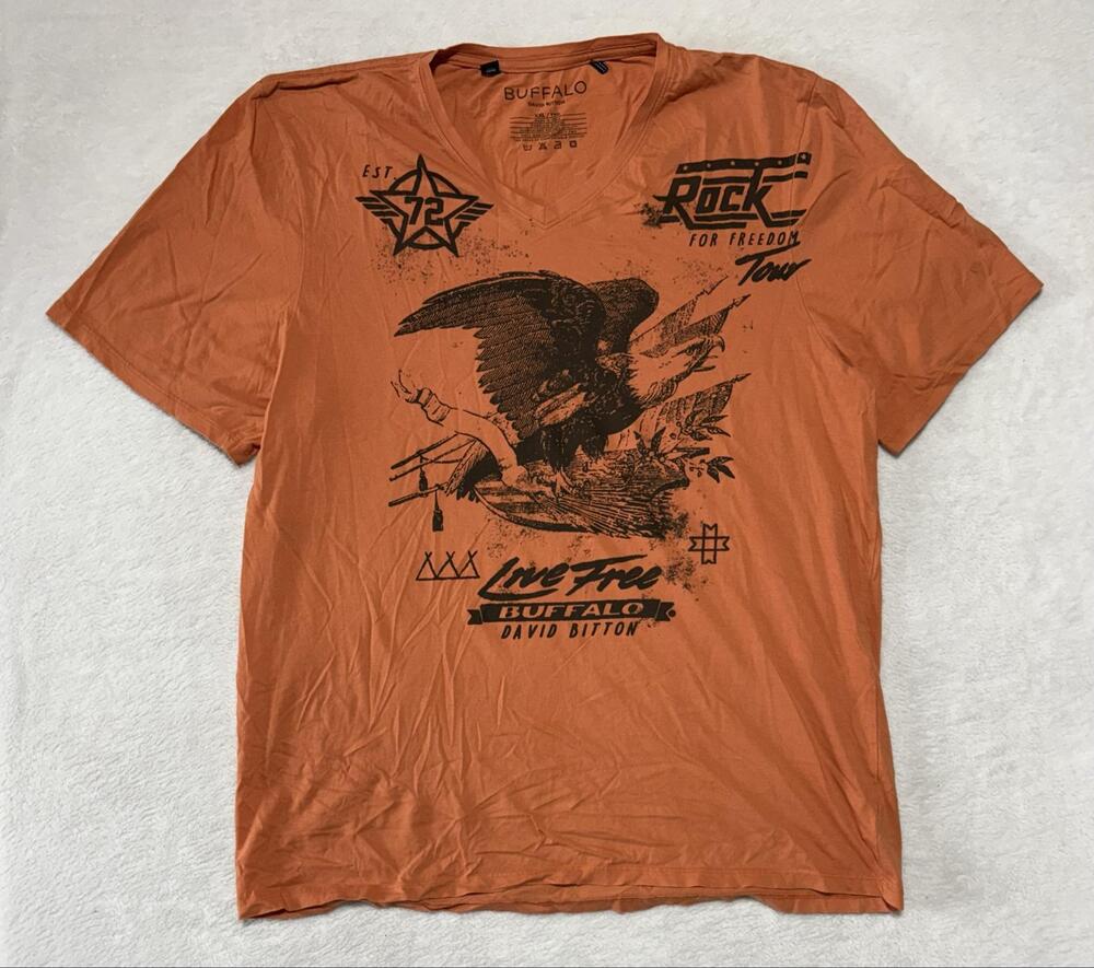 Buffalo David Bitton Shirt Mens 2XL Orange Rock for Freedom Tour Live Free